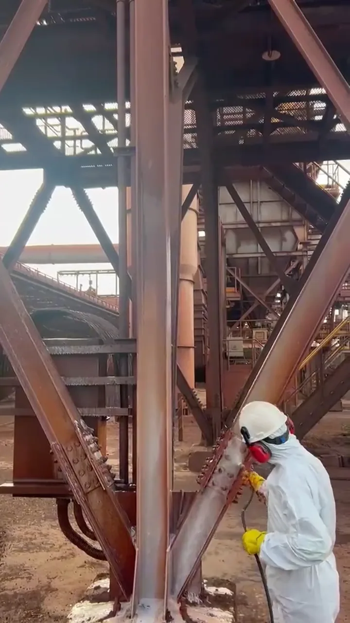 Limpeza pesada de óxido de minério em estrutura metálica